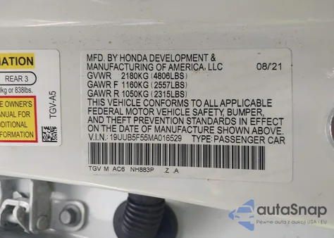 2021 Acura Tlx A-Spec Package from USA, damaged, VIN 19UUB5F55MA016529